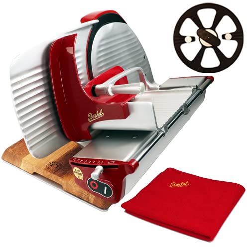 Berkel Home Line 250, Premium-Aufschnittmaschine in Rot + passendes Einlegebrett aus Weinfassholz, Sonderangebot der Schneidemaschine