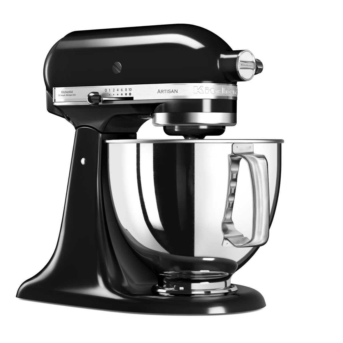 KitchenAid Küchenmaschine I Artisan I Kippbarem Food Processor I Teigknetmaschine mit 4 Zubehör | Schüssel aus Edelstahl | 4.8 L | Schwarz