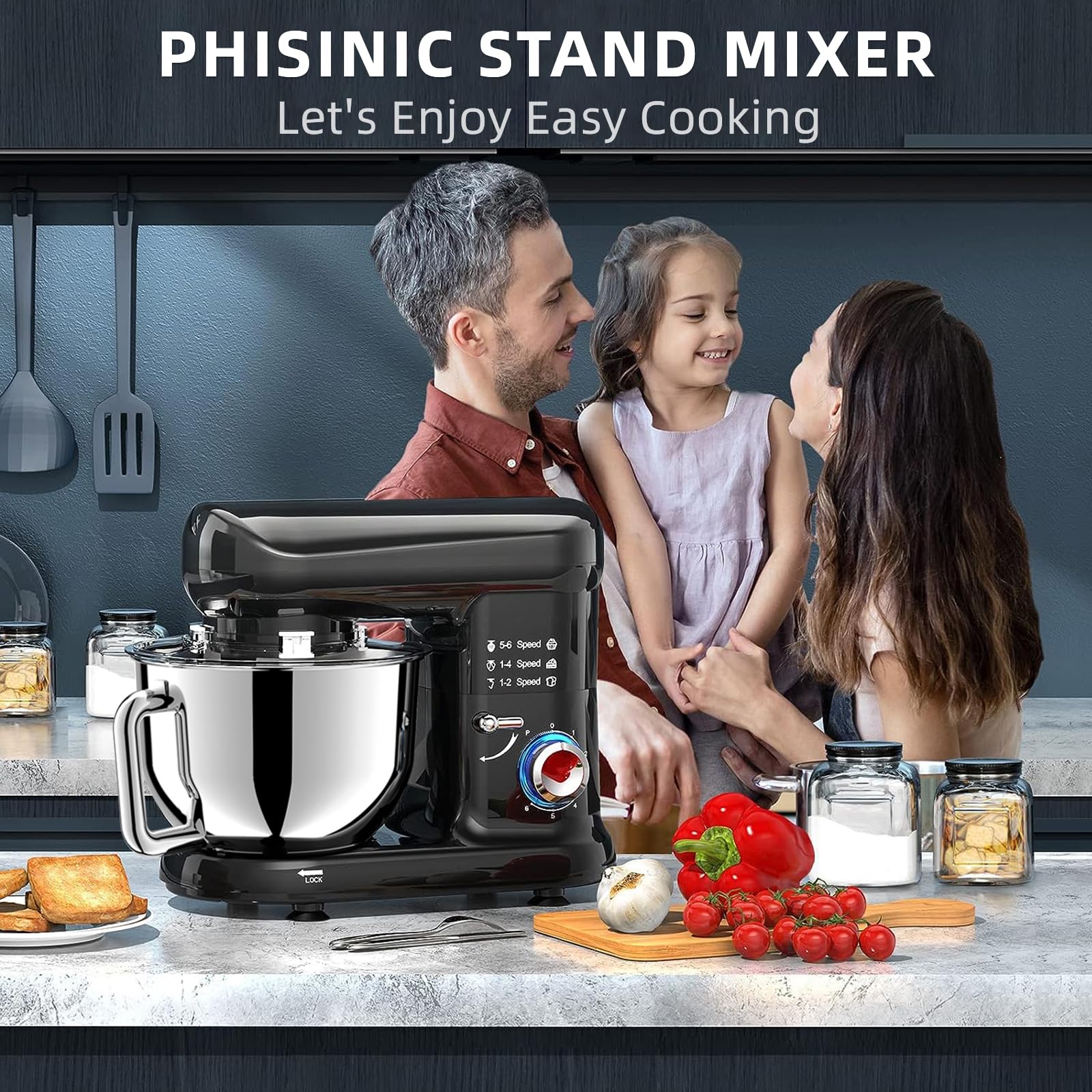Küchenmaschine Knetmaschine 2000W Teigmaschine Rührmaschine mit 6,5L Edelstahl Schüssel 6 Geschwindigkeiten Geräuscharme Teigknetmaschine inkl Rührbesen, Knethaken, Schläger und Spritzschutz